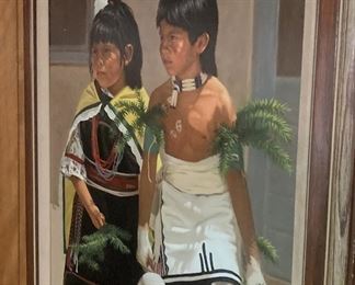 "Awaiting the Drums" by Hank Underill (Oil, 16" x 22") Acquired in 1995 from the Shriver Gallery in Taos - These American Indian children will perform in their colorful costumes and just await the signal to take their places in the ceremonial dance .