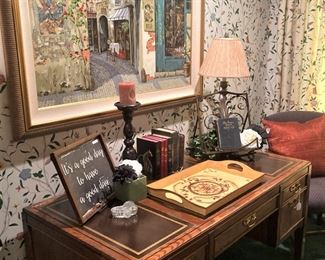 Handsome desk with leather inlaid top