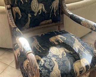 Animal print fabric upholstered chair