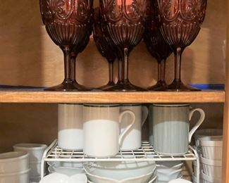 Red glassware; lotus bowls
