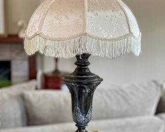 Pair of lamps - metal base w/decorative fringed shades