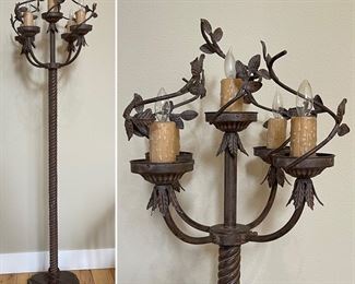 Floor lamp w/twist center stand and "candle" lights w/branch and leaf decor