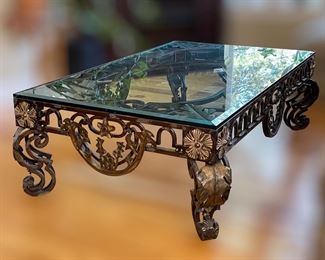 Heavy glass top and iron coffee table 