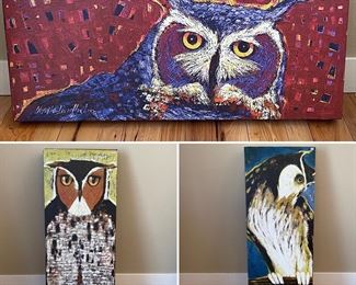 Three Owl metal art prints
