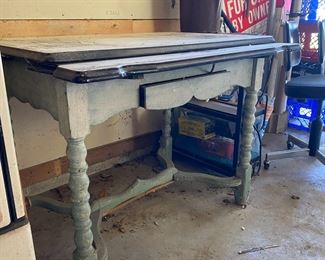 Metal Top Wood Table 