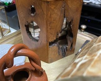 Burl wood carved lantern and lots of other wood carvings