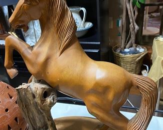 Vintage carved Mabini Monkey pod horse (does have repair)
