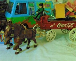 Cast Iron Coca Cola wagon and accessories set