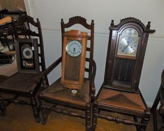 Dining room chairs (set of 4, w/1 armchair) and clocks (Items sold separately)