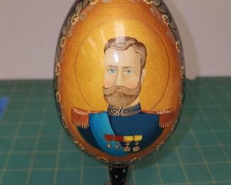 RC9071 Vintage Hand Painted Wooden Egg w Stand of Russian Czar Nicholas https://www.ebay.com/str/agesagoestatesales