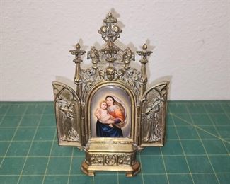 RC9084 German Bronze Triptych of Madonna and Child Painted on Porcelain w Stand https://www.ebay.com/str/agesagoestatesales