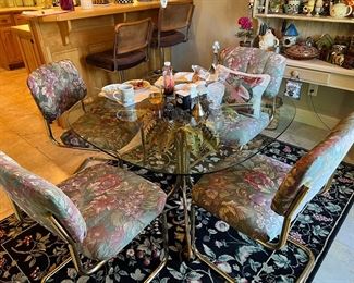 Kitchen table and chairs, area rug