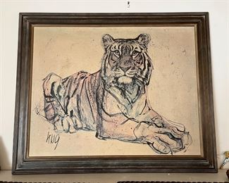 This is a nice sketch of a tiger, framed and ready for your wall.