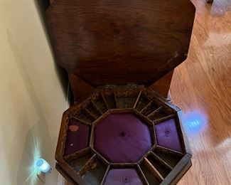 Antique Octagonal Mahogany Sewing Work Box