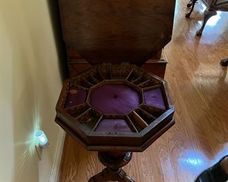 Antique Octagonal Mahogany Sewing Work Box