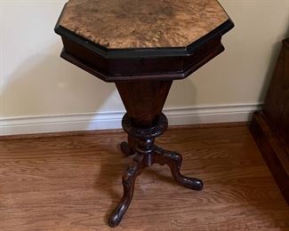 Antique Octagonal Mahogany Sewing Work Box