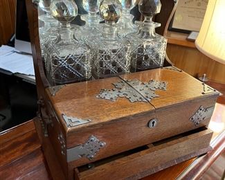 Antique Tantalus Glass Liquor Decanter Set