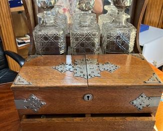 Antique Tantalus Glass Liquor Decanter Set