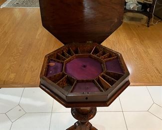 Antique Octagonal Mahogany Sewing Work Box