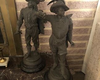 Large metal antique musketeer statues