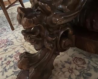 Antique Lionhead, quarter sawn, oak, dining room table, two leaves, 4 chairs - AMAZING Condition