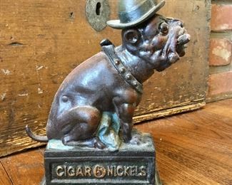 Antique Ole Puffer Mechanical Coin Bank Cast Iron Bulldog