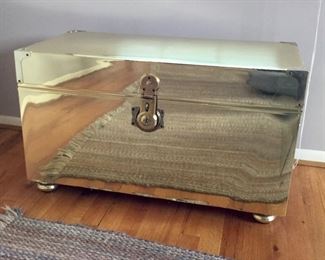 Vintage Dresher Brass Trunk w/Cedar Interior & Custom Glass Top (can be used as cocktail table)