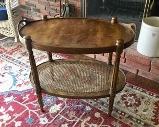 Vintage Oval 2 Tier Table w/Cane Bottom by Drexel Heritage