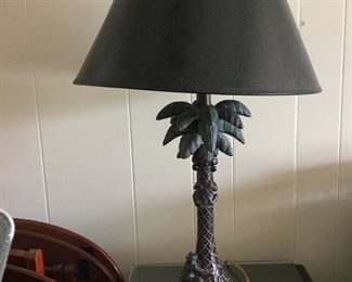 Pair of Palm Tree Table Lamps w/Monkey at Bottom