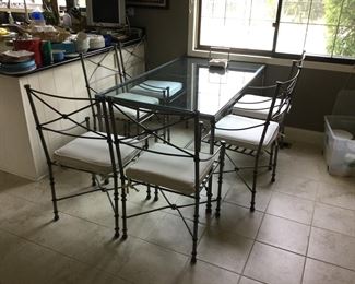 Pewter Tone Iron Glass Top Dining Table w/6 Chairs