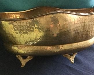 Hammered Brass  Footed Planter w/Fish Tail Handles