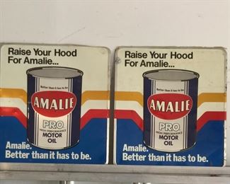 Vintage Amalie Pro Motor Oil Metal Signs "Raise Your Hood For Amalie"