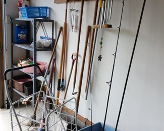Fishing poles and garden tools