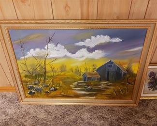 Original oil painting Farm scene