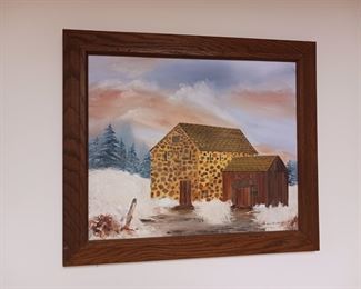 Original painting of a farm and barn