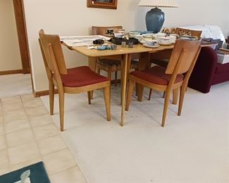 Haywood Wakefield blonde dining table drop leaf with four chairs