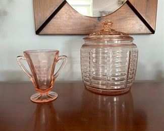 Vintage 1930's Anchor Hocking Pink Depression Glass Mayfair biscuit jar