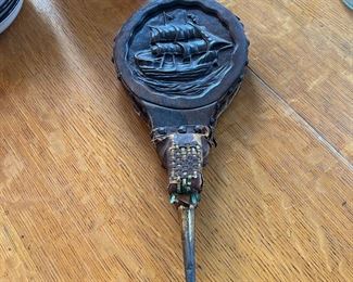 Circa 1800’s hand carved fireplace bellows wood /leather