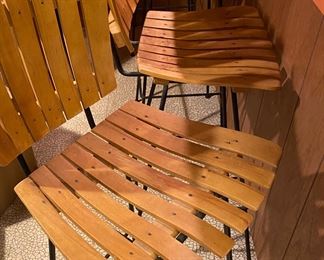 Mid Century Arthur Umanoff Wood Slat Bar Chairs Foot rest