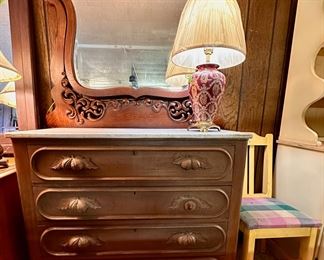 Marble topped walnut dresser.