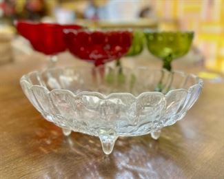 Glass candy dishes in various hues.