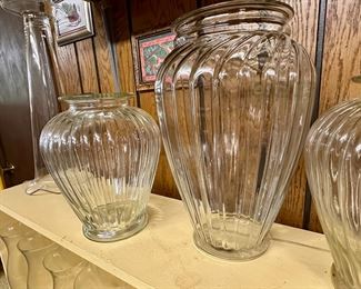 Large clear glass vases.