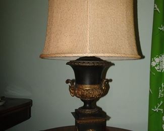 French Bronze and Gilt Campagna Urn on BaseTable Lamp silk Shade $350