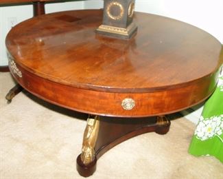 Directoire Style Fruitwood round table Ormolu Mounts on pedestal support with 4 gilt swans 35x22 $600