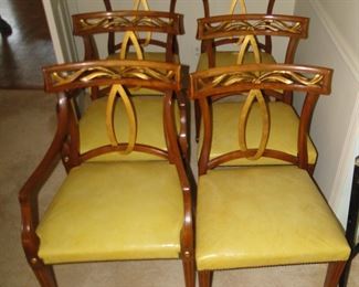 Set of 6 Baker Chairs for Dining Room Italian Provincial Fruitwood with bow design yellow leather seats  $800