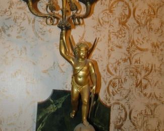Bronze Gilt Winged figure standing on pomegranate Candle wall sconce $2000 pair