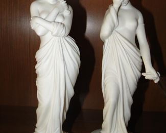 Parian ware pair of statues Bisque classical females signed J. Stephan 1883 $160 pair