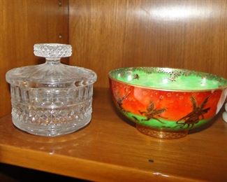 Crystal covered bowl and Antique Wedgwood Fairyland lustre bowl $800