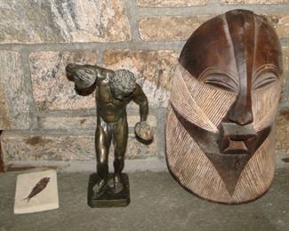 Bronze figurine Satyr with cymbals $350, Songye Mask Congo $500