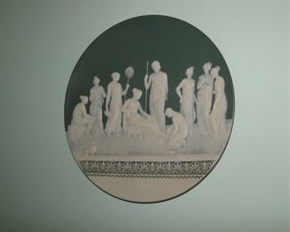 Continental Porcelain plaque, Classical Greek Figures in bas relief $400